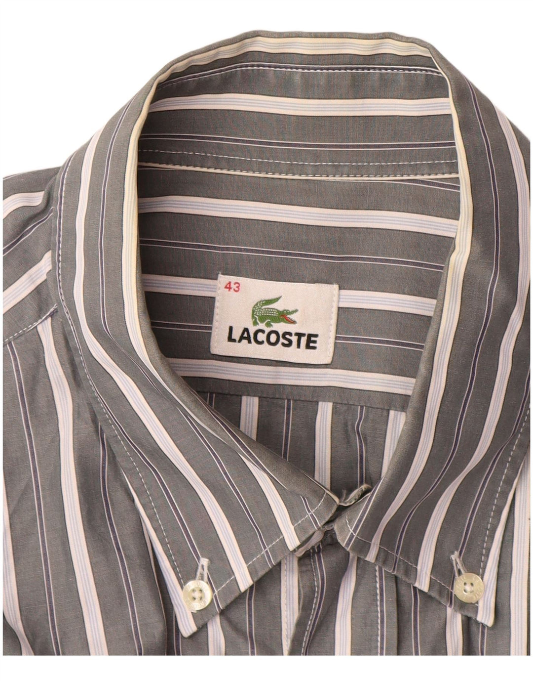 LACOSTE Chemise Homme Taille 43 Grand Coton Rayé Gris