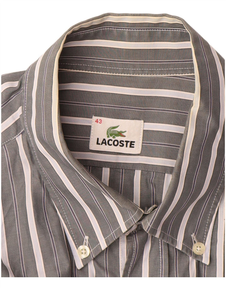 LACOSTE Chemise Homme Taille 43 Grand Coton Rayé Gris