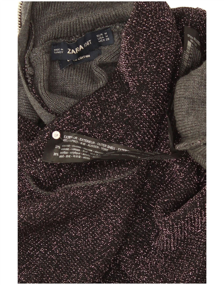 Zara Pull col roulé pour femme UK 12 Viscose mouchetée noir moyen