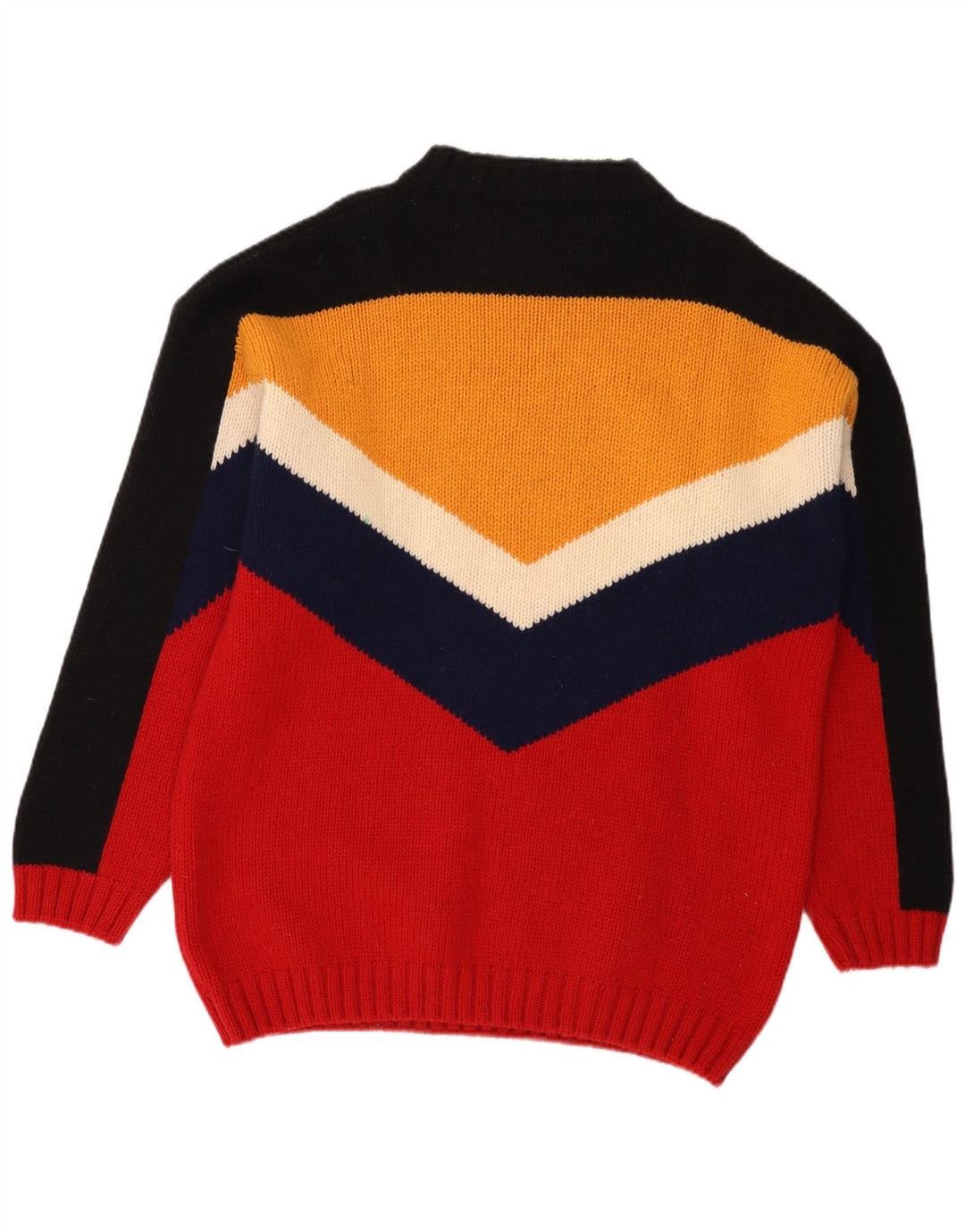 vintage Mens V-Col Jumper Sweater Grande laine colourblock multicolore