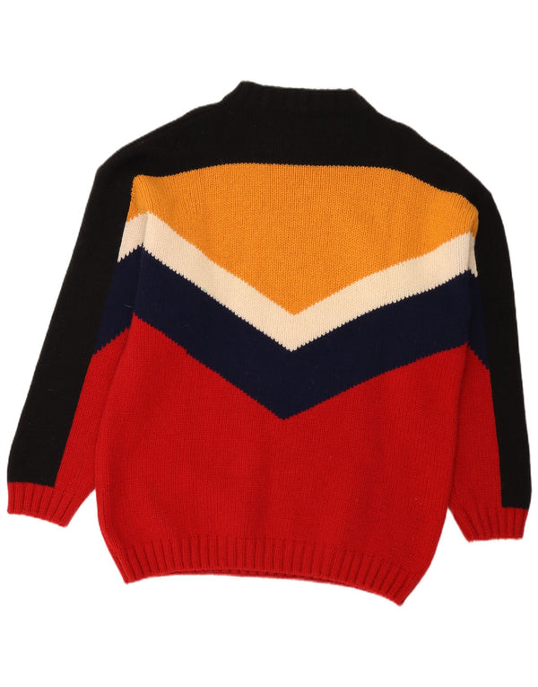 vintage Mens V-Col Jumper Sweater Grande laine colourblock multicolore