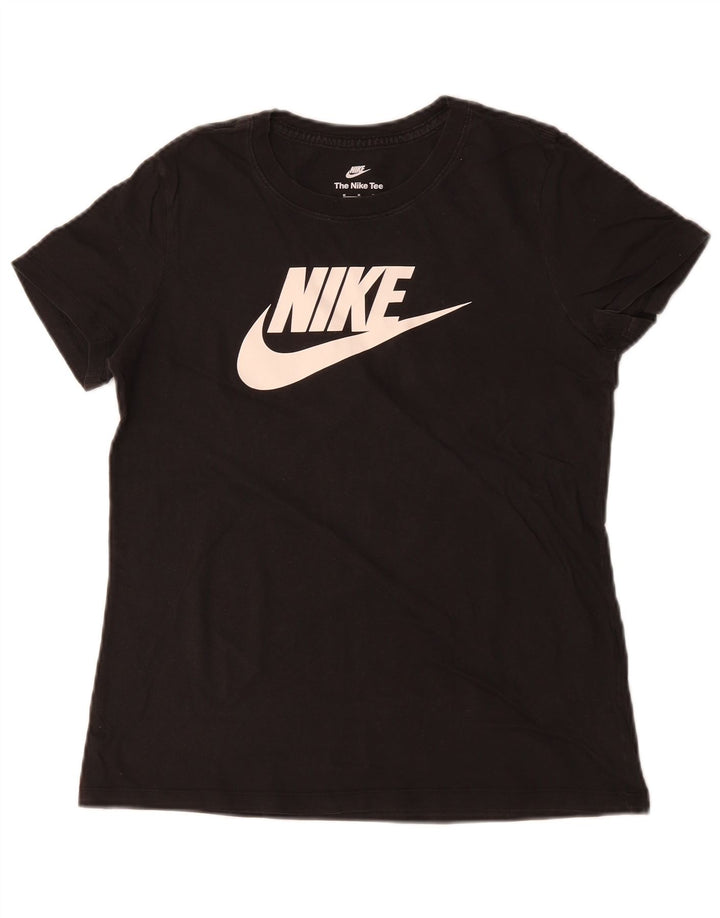 NIKE T-shirt graphique pour femme UK 12 en coton noir moyen