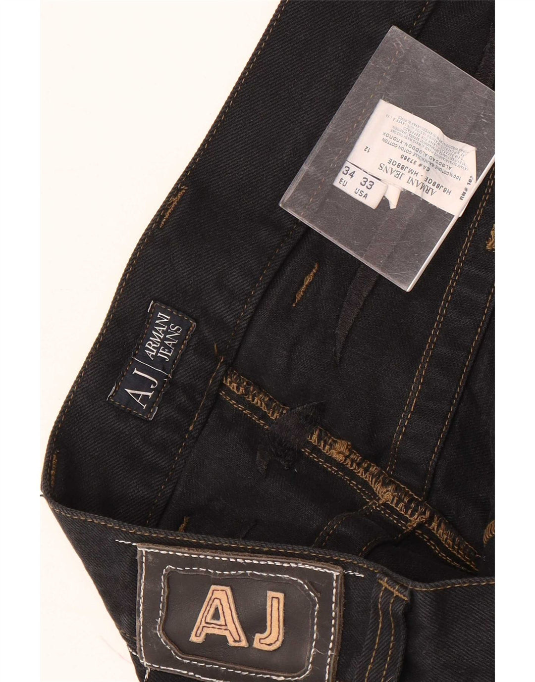 Armani Jeans droits en détresse pour hommes W34 L34 coton noir
