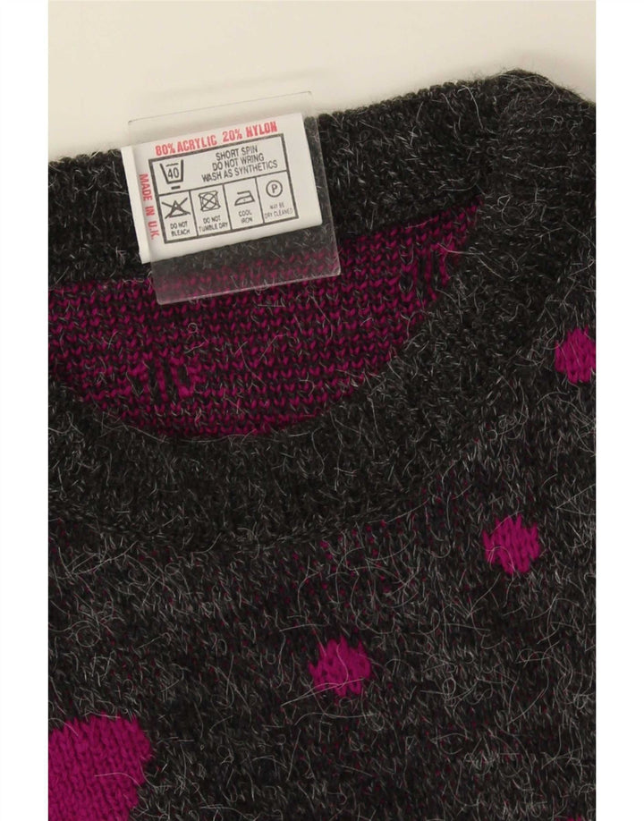 vintage Femmes Longline Boat Neck Jumper Pull Taille Unique Gris Taché