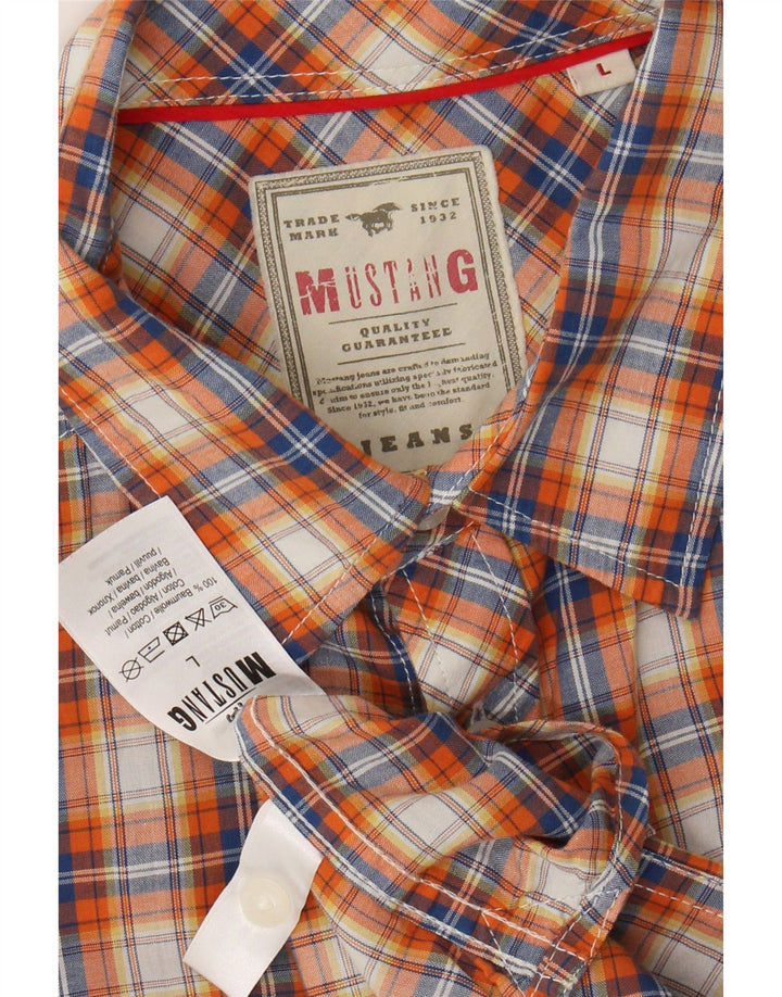 MUSTANG Chemise à manches courtes pour homme en coton à carreaux orange