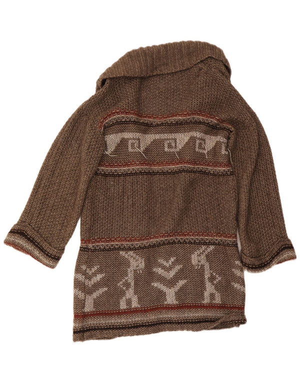 Trussardi Jeans Pull cardigan long pour femme UK 14 Marron moyen aztèque
