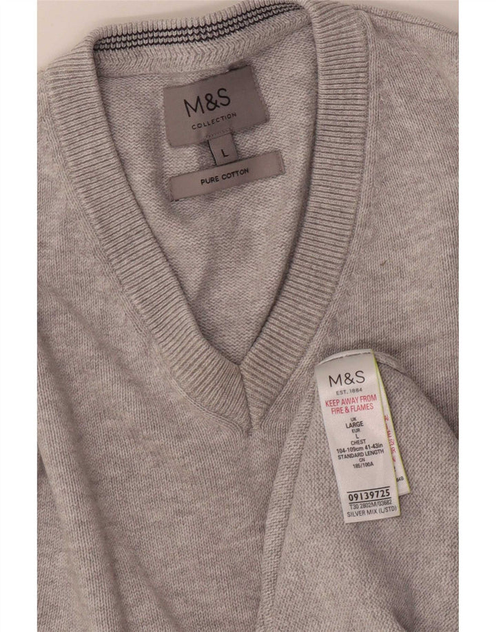Marks & Spencer Pull col V pour homme en coton moucheté gris Taille L