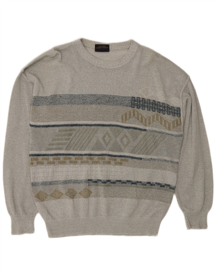 Greenfield Pull col bateau pour homme Grand gris géométrique