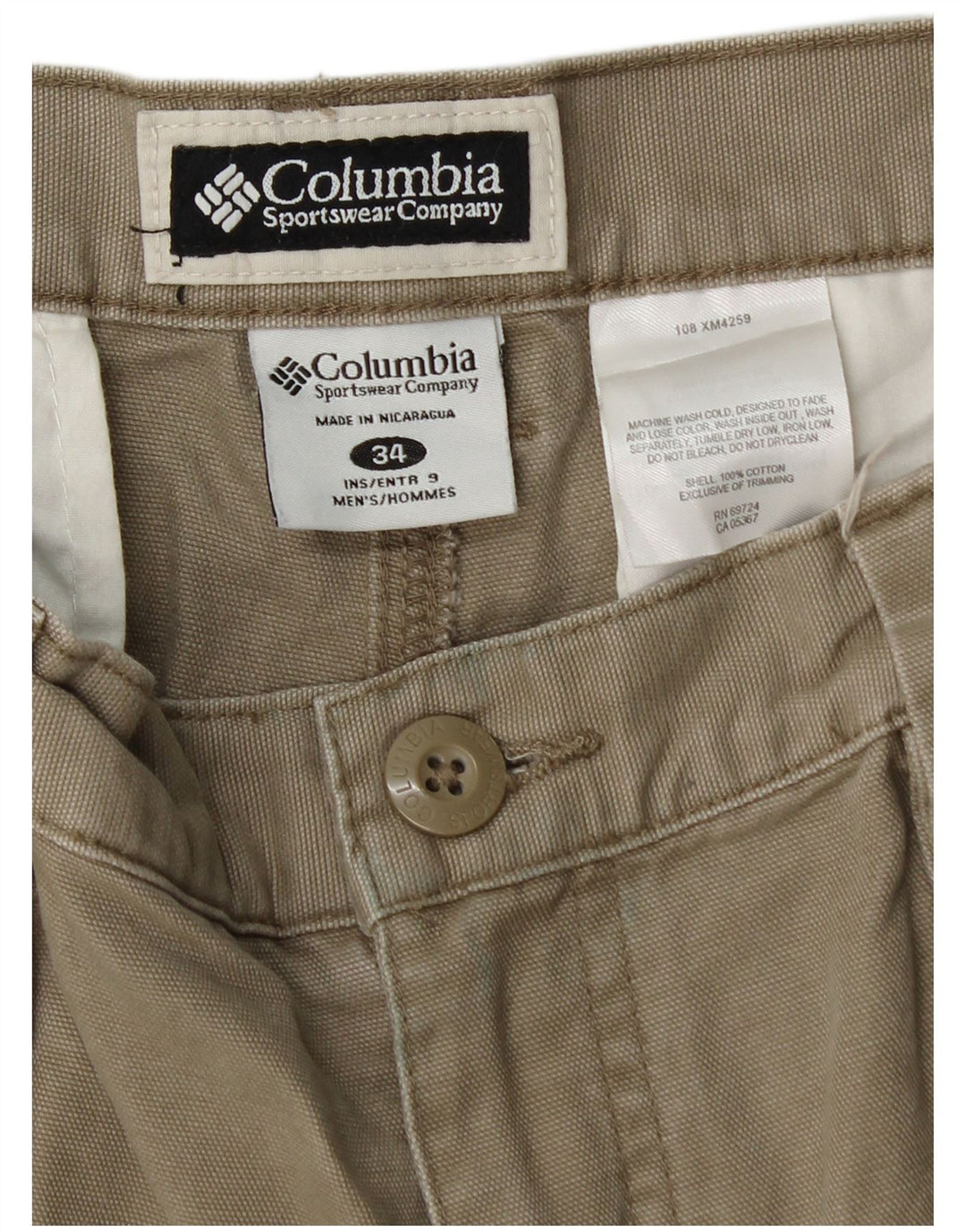Columbia Short Cargo Homme W34 Large Kaki Coton