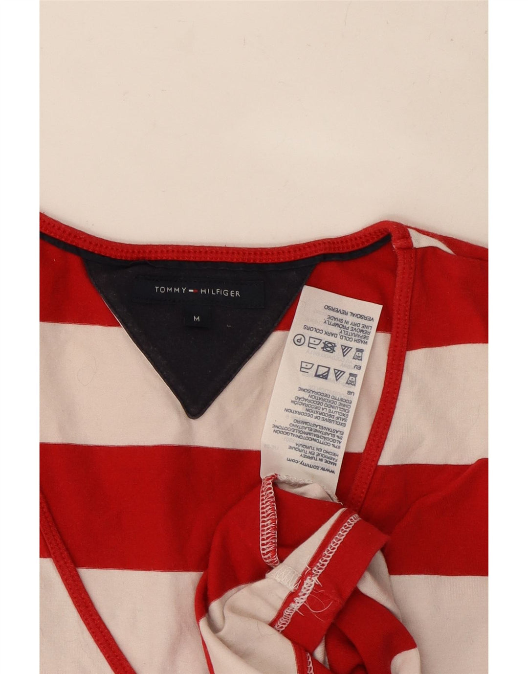 TOMMY HILFIGER T-Shirt Femme Top UK 12 Coton Rayé Rouge Moyen