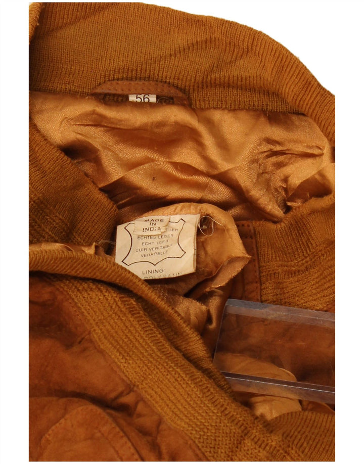 vintage Mens Suede Bomber Jacket EU 56 3XL Cuir Marron