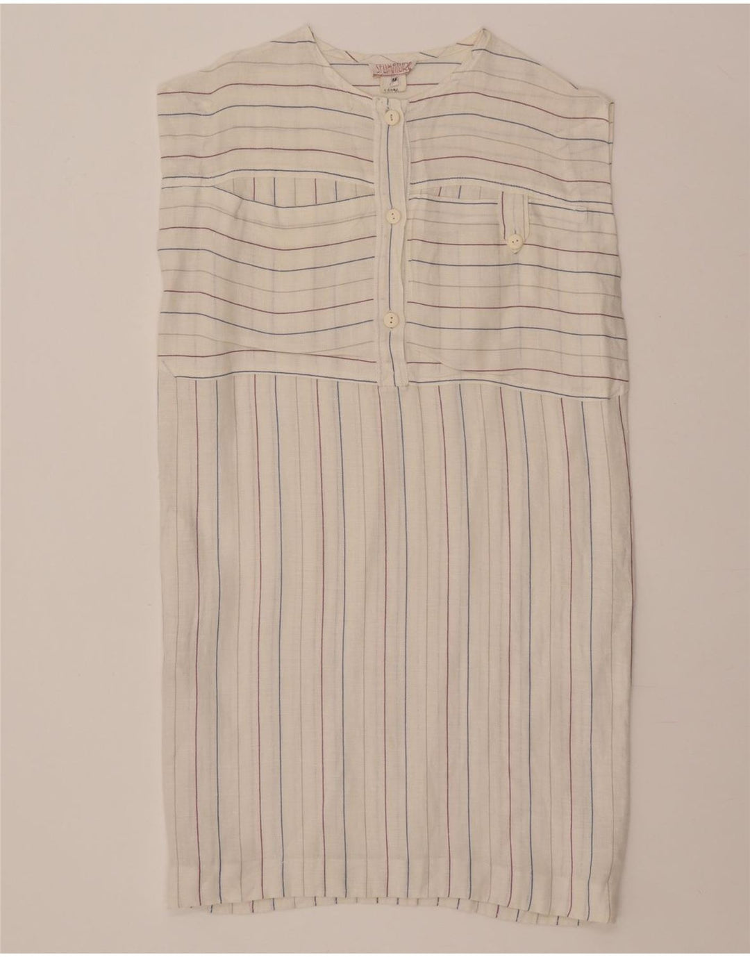 robe droite sans manches vintage pour femmes IT 42 Medium Off White Rayé