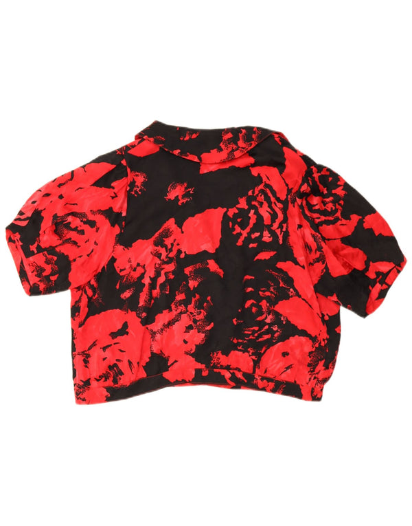 vintage Womens Crop Double Breasted Shirt Blouse UK 14 Grand Rouge Floral