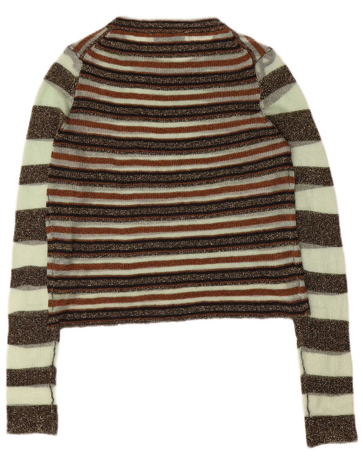 Zara Womens Crop Top Manches Longues UK 12 Moyen Multicolore Rayé