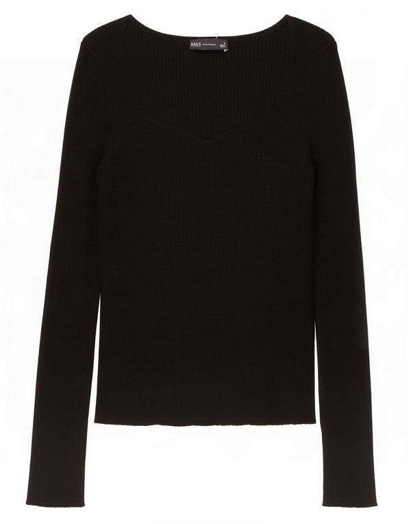 Marks & Spencer Haut à manches longues pour femme UK 8 Small Noir Viscose