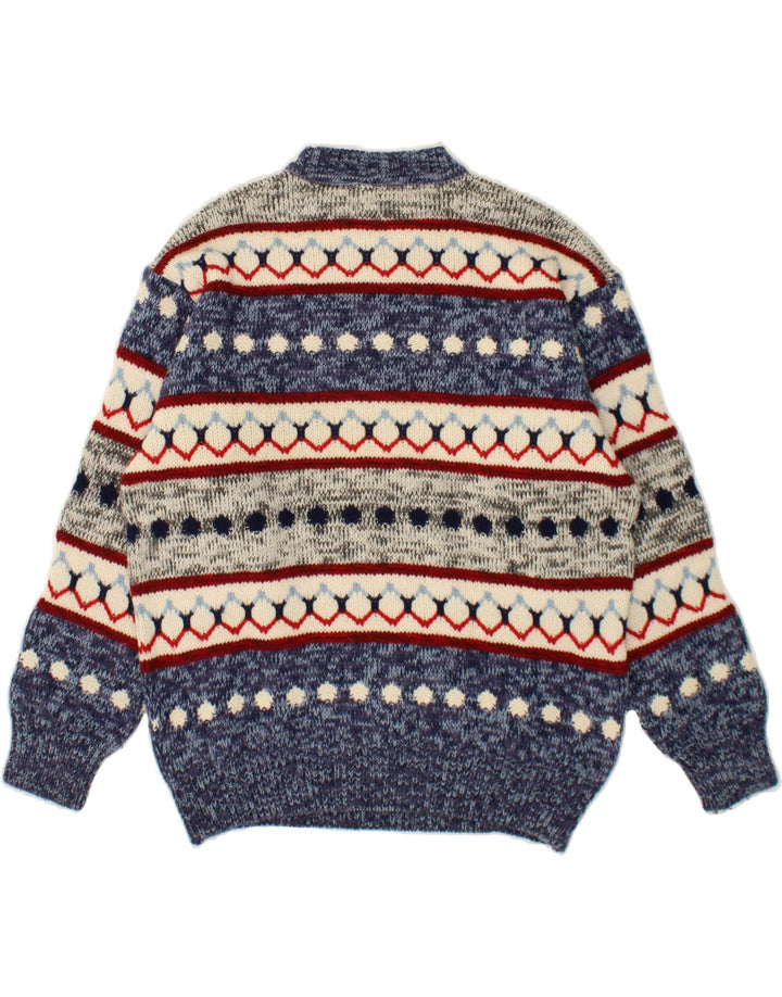 SEVRES Pull col rond homme IT 50 laine Fair Isle bleu moyen