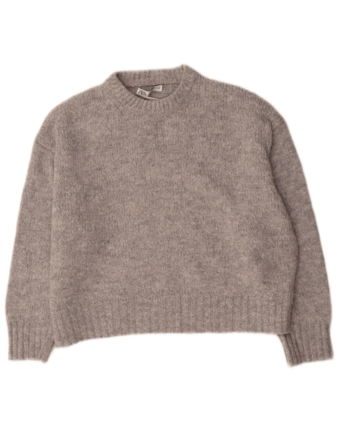 Zara Pull surdimensionné à col rond pour femme UK 14 Acrylique gris moyen