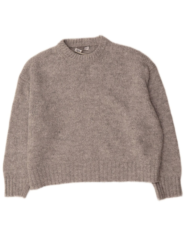 Zara Pull surdimensionné à col rond pour femme UK 14 Acrylique gris moyen