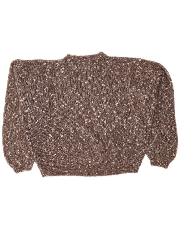 vintage Femmes Crop Crew Neck Jumper Pull UK 24 4XL Brun Moucheté