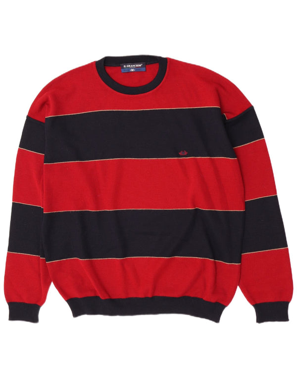 Il Granchio Pull Col Rond Homme XL Laine Rayée Rouge