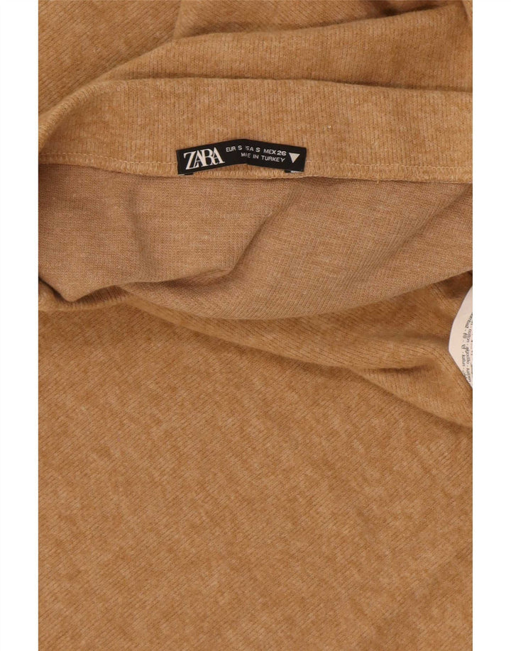 Zara Femme Jupe Midi En Tricot Petit W26 Beige Polyester