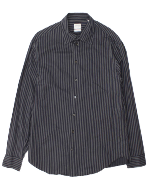 Armani Collezioni Mens Shirt Medium Grey Pinstripe Cotton