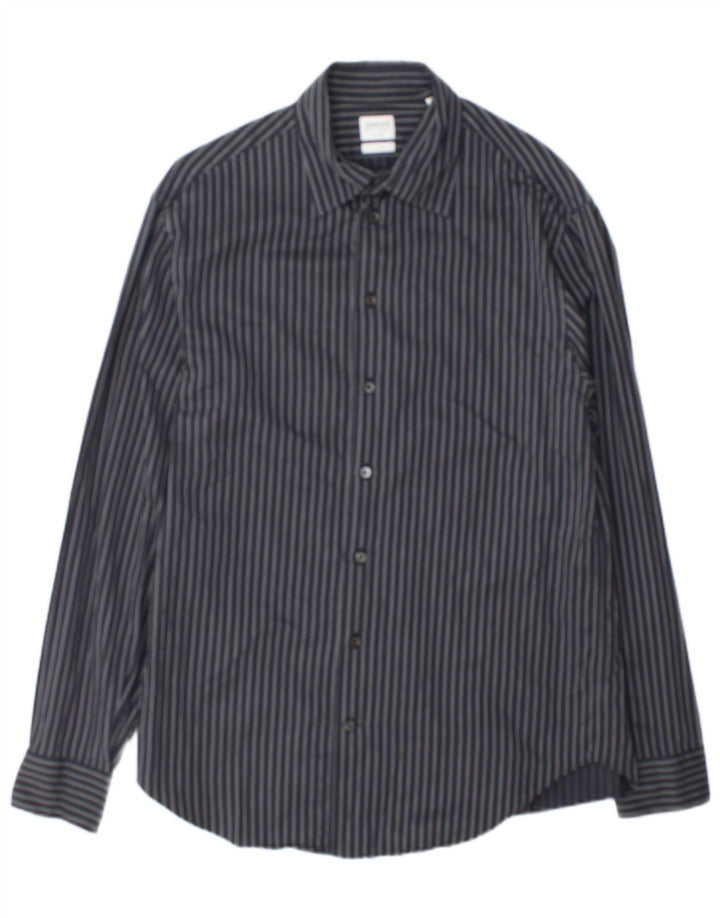Armani Collezioni Chemise Homme Gris Moyen En Coton À Fines Rayures
