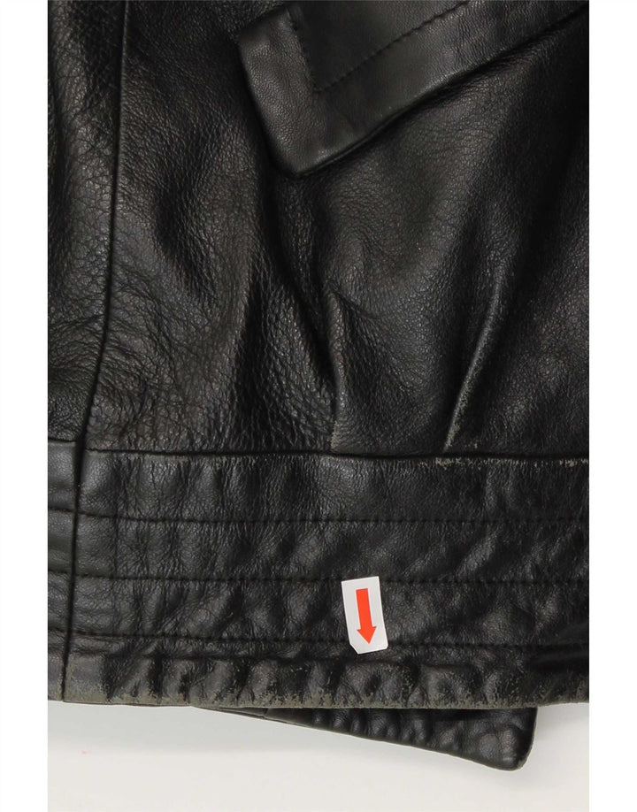 veste en cuir femme vintage UK 14 Grand Noir