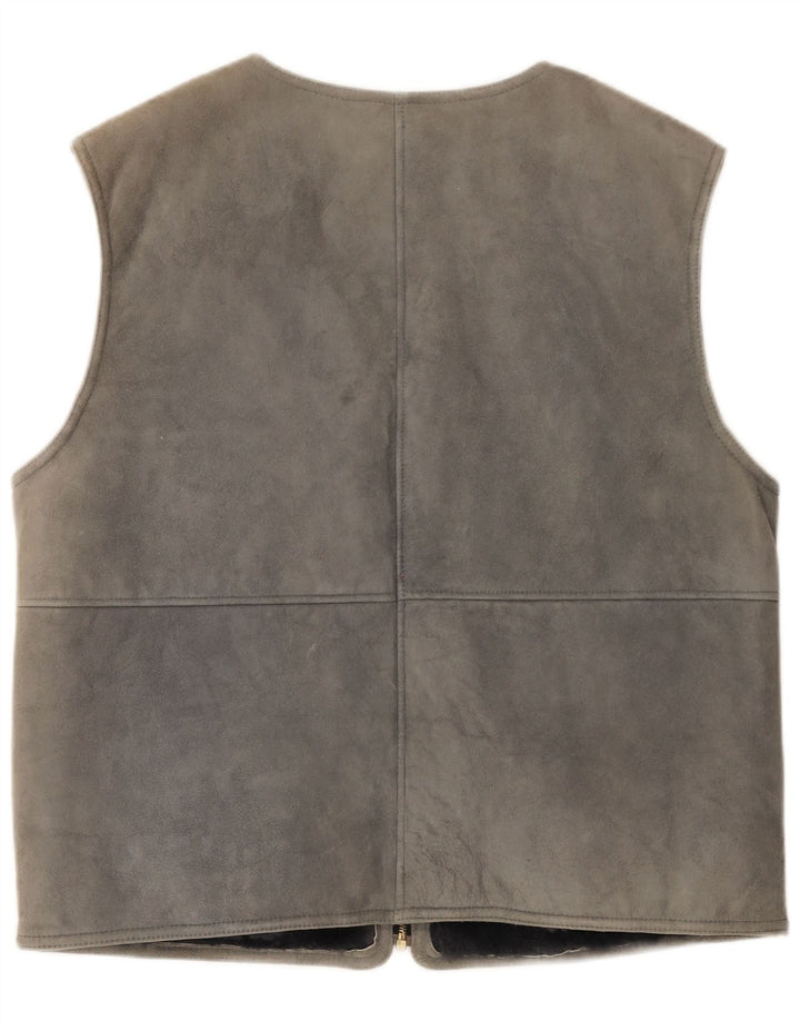 vintage Mens Shearling Gilet IT 54 2XL Cuir Gris