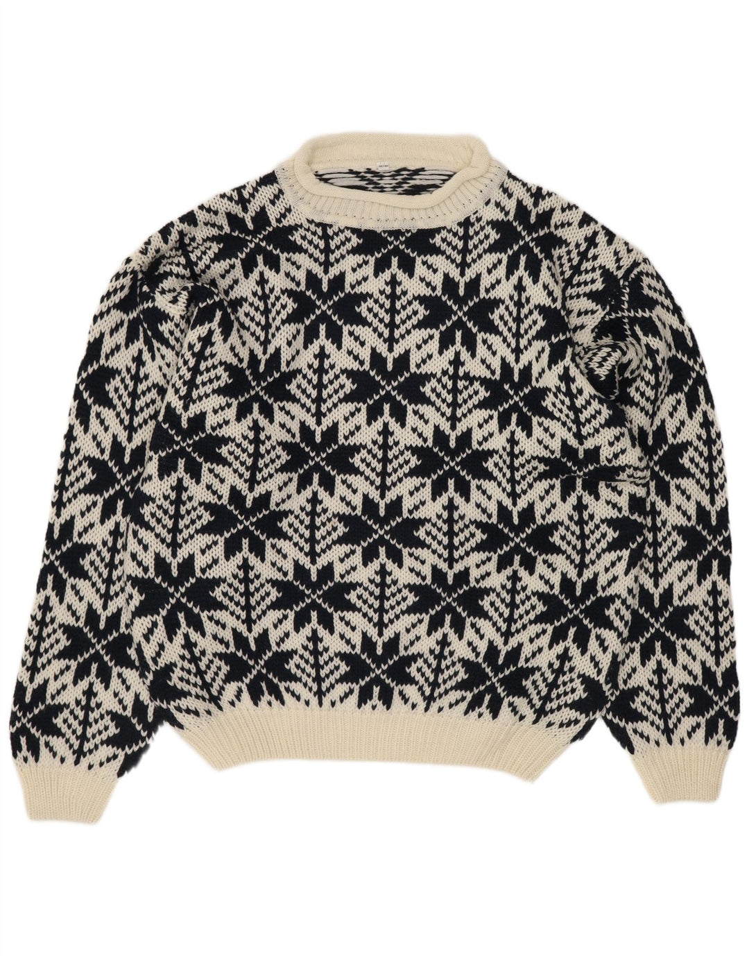 vintage Mens Turtle Neck Jumper Sweater IT 52/54 Grand Noir Géométrique