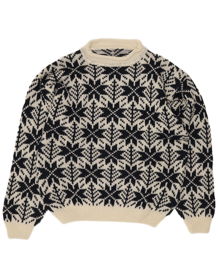 vintage Mens Turtle Neck Jumper Sweater IT 52/54 Grand Noir Géométrique