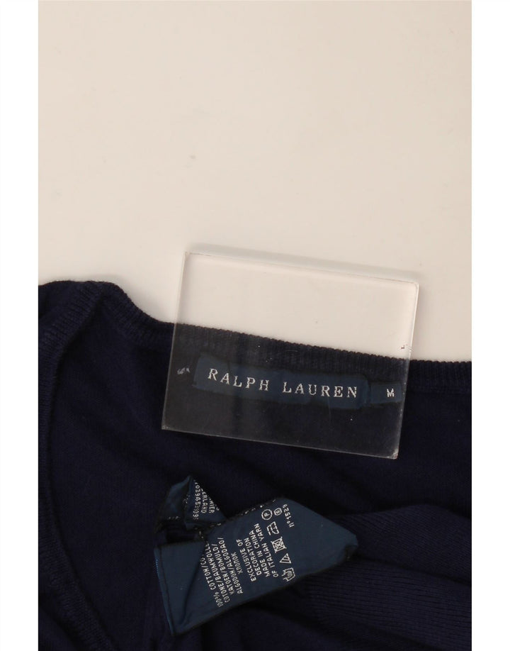 Ralph Lauren Pull col en V pour femme UK 12 Bleu marine moyen Coton
