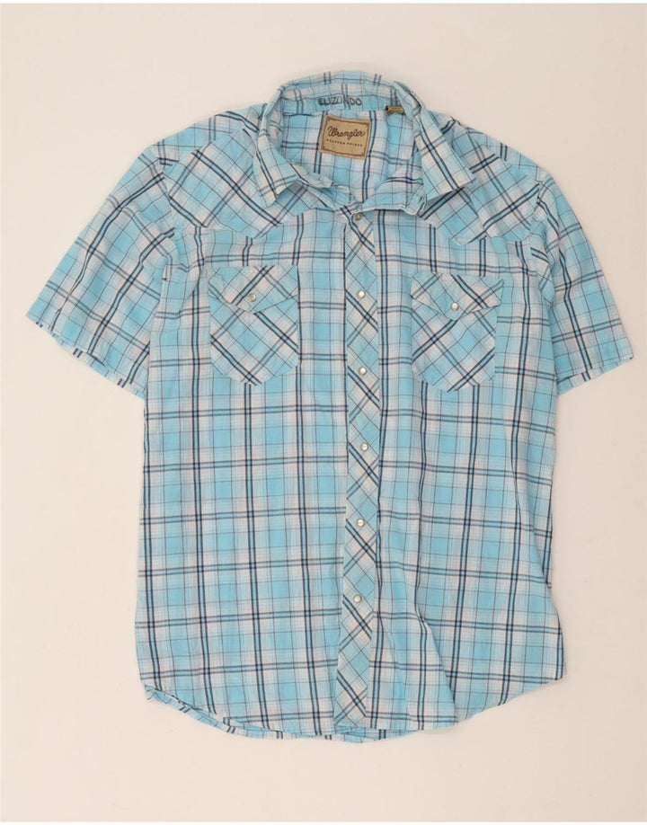Wrangler Chemise à manches courtes pour homme XL en coton à carreaux bleus