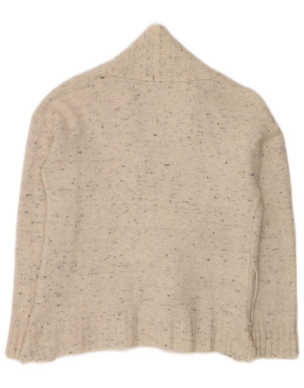 BARBOUR Femme Cardigan Ouvert Pull UK 10 Petite Laine Mouchetée Blanc Cassé