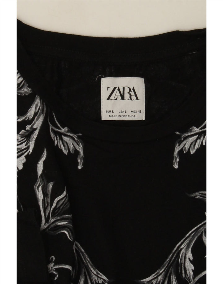 Zara Mens Graphic T-Shirt Top Large Noir Floral