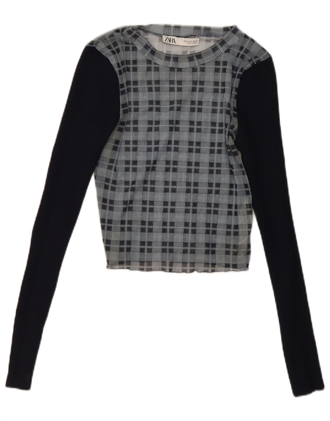 Zara Chemisier court à manches longues pour femme UK 8 Petit carreaux bleu marine