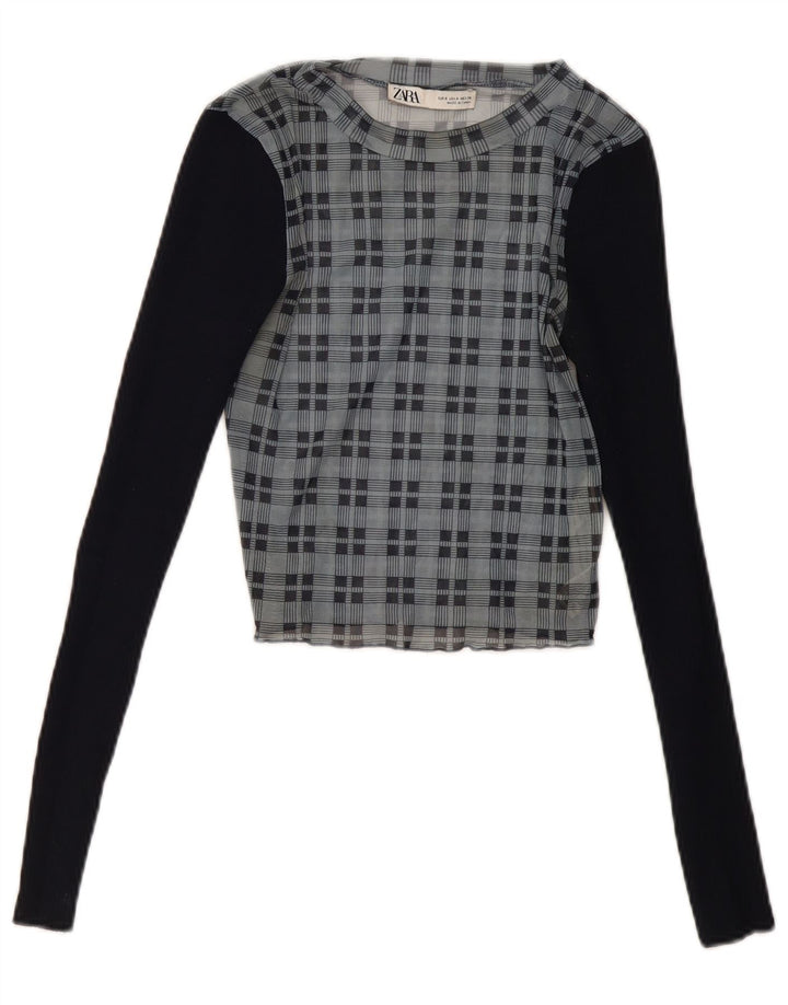 Zara Chemisier court à manches longues pour femme UK 8 Petit carreaux bleu marine