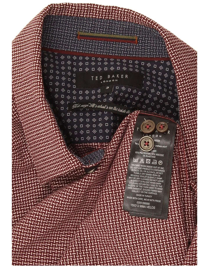 Ted Baker Chemise coupe classique pour homme Taille 3 Polyester géométrique bordeaux moyen