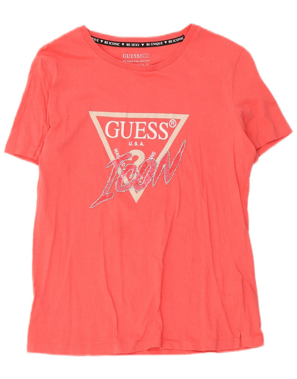 Guess T-shirt graphique pour femme UK 16 Large Rose Coton