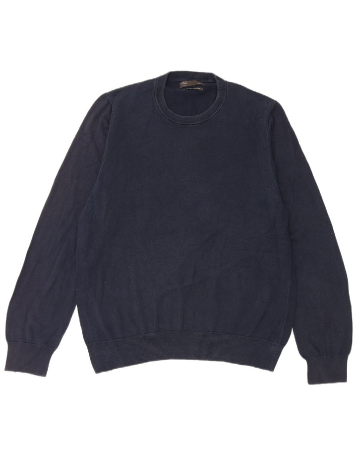 Marks & Spencer Pull à col rond pour homme en coton bleu marine Taille L