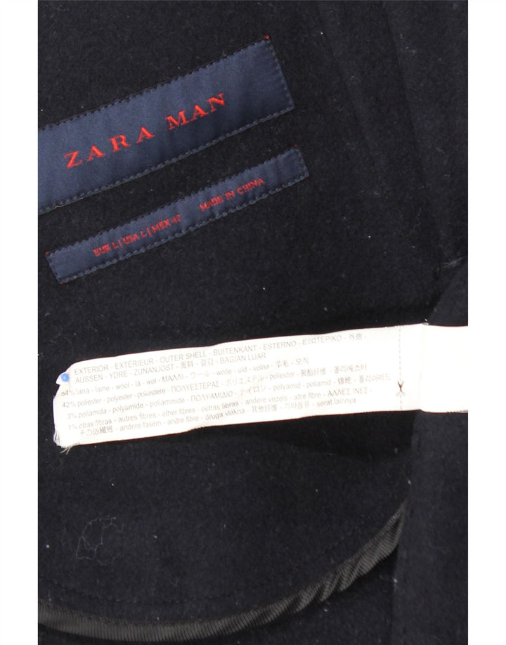 ZARA Mens Overcoat UK 40 Large Navy Blue Wool
