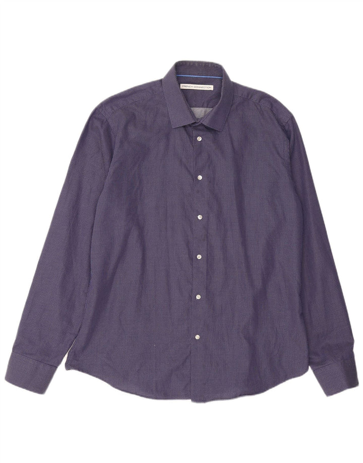French Connection Chemise Homme Taille 17 XL Bleu Marine Spotted Coton