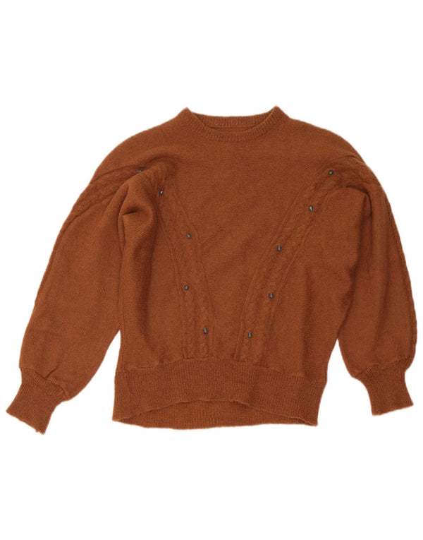vintage Femmes Bateau Cou Jumper Pull UK 14 Grand Brun