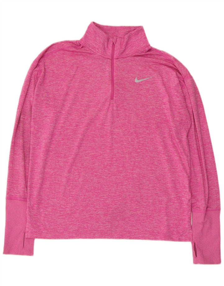 Nike Haut de survêtement à col zippé Dri Fit pour femme UK 14 Rose moyen