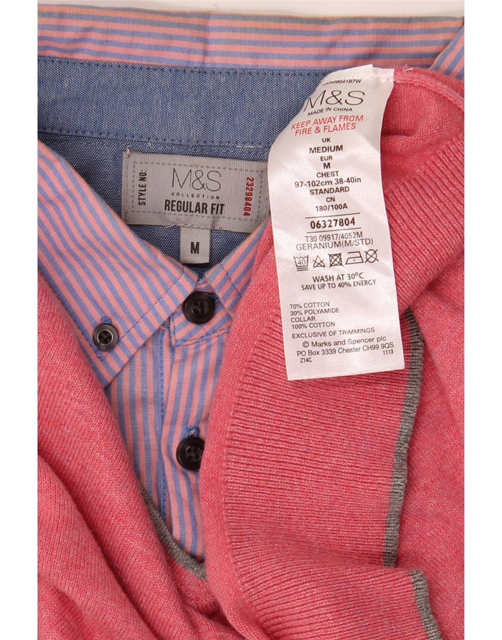 Marks & Spencer Pull col V coupe classique pour homme en coton rose moyen
