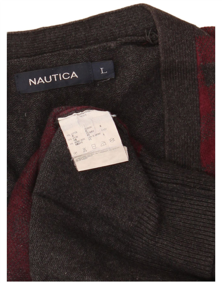 Nautica Cardigan sans manches pour homme en coton vichy gris Taille L