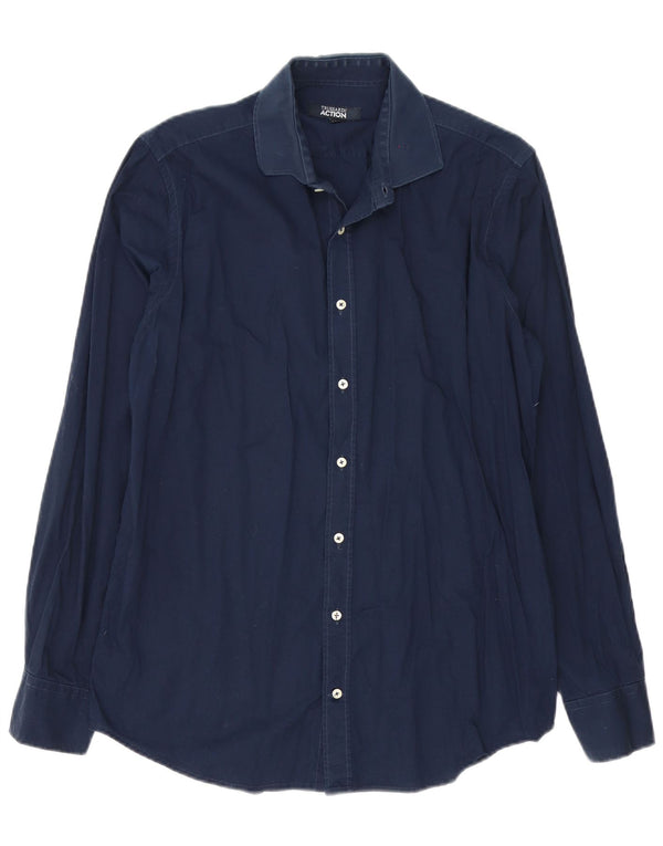 Trussardi Chemise Homme Taille 41/42 Large Bleu Marine Coton