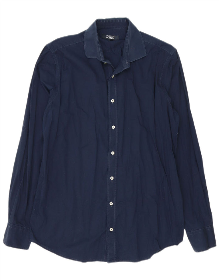 Trussardi Chemise Homme Taille 41/42 Large Bleu Marine Coton