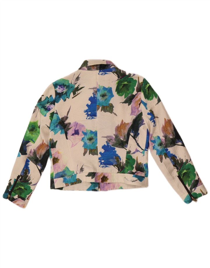 Zara Femmes Crop Blazer Veste UK 14 Moyen Blanc Floral Polyester
