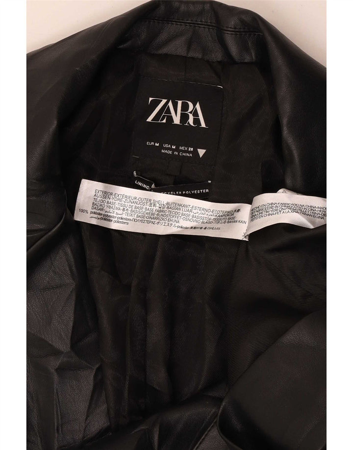 Zara Veste blazer en simili cuir à 2 boutons pour femme UK 14 Noir moyen classique